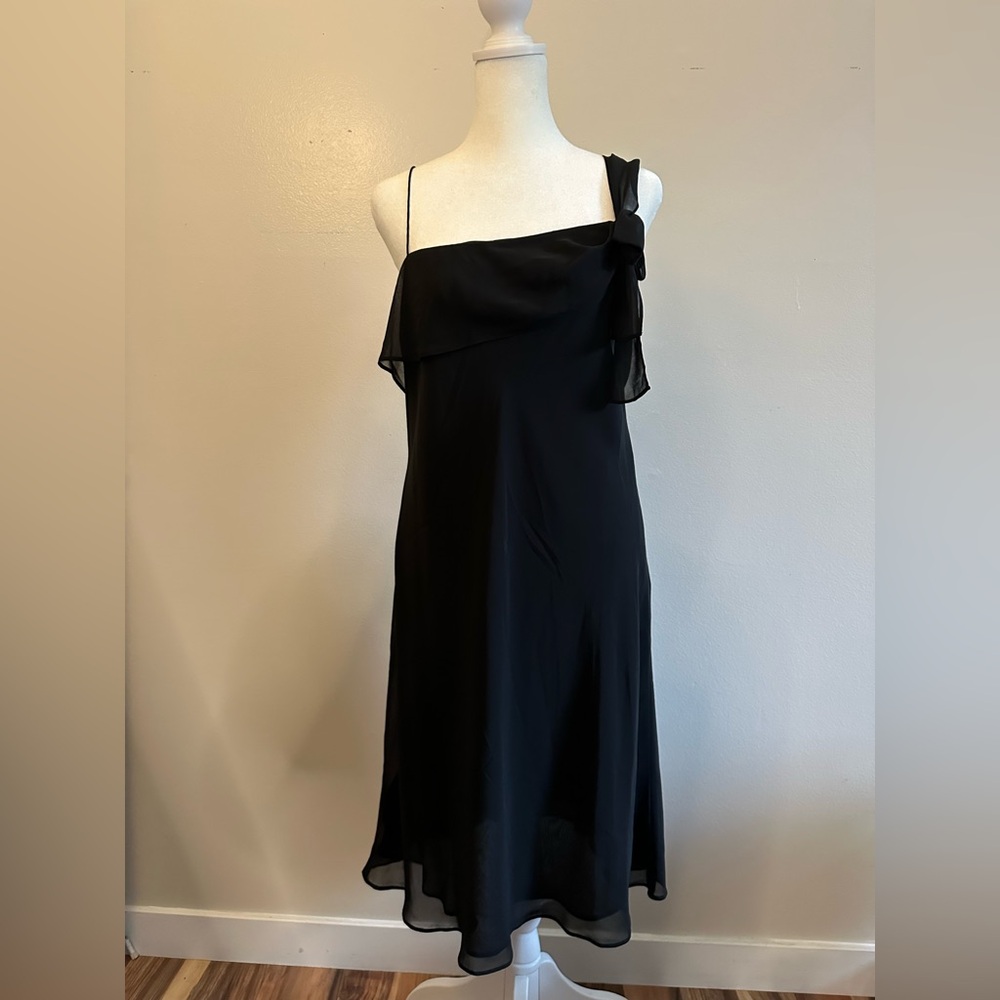 LOFT Black One-Shoulder Dress with Bow Detail